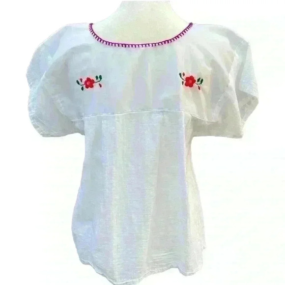 Mexican embroidered blouse white with multicolored floral motif size S - Picture 6 of 6